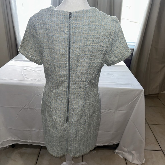 Bebop Women's Blue Cream Short Sleeve Tweed Dress Size Large - Picture 2 of 9